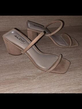Aldo Nude Tan Minimalist Block Heel Sandals